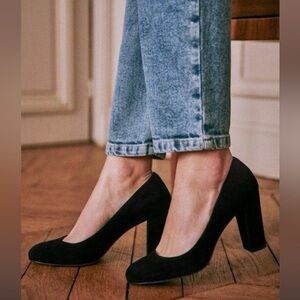 Sezane Black Suede Heels 38 7 pumps like new